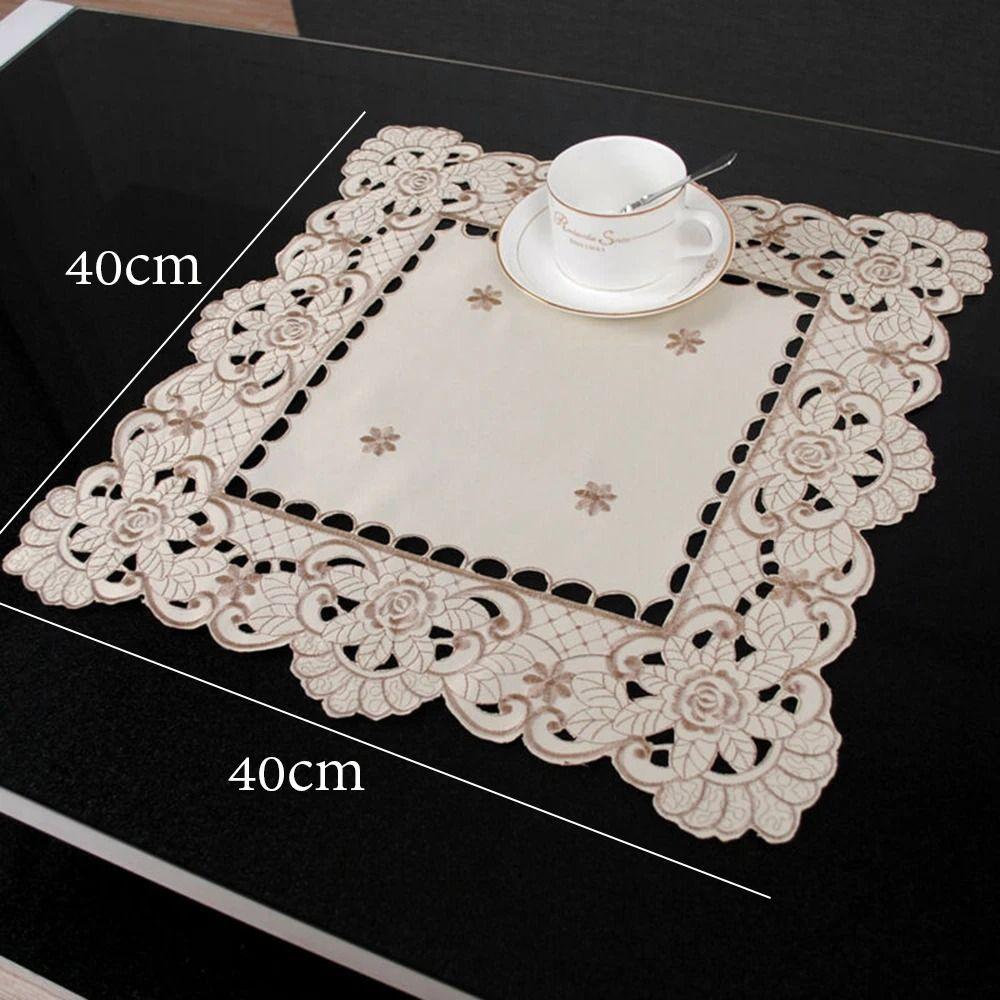 

White Embroidered Lace Tablecloth Rectangular Dining Tables Cover Dust Cover Tea Table 40X40CM