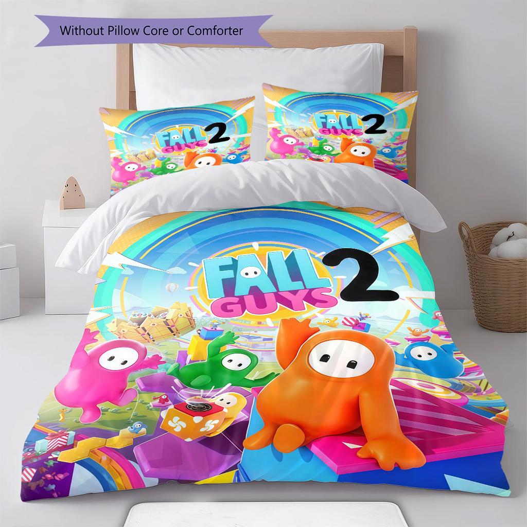 Fall Guys Set Copripiumino Trapuntato con Fantasia Federa Decorazione per la Casa Regalo di Compleanno (1 * copripiumino + 2 * federa, senza nucleo)