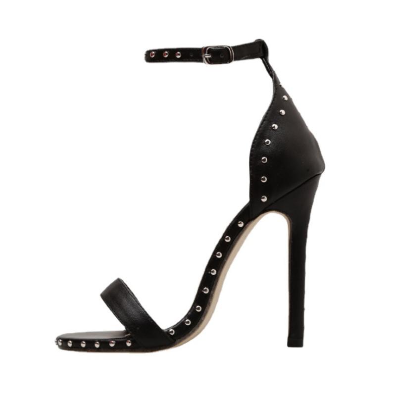High Heels Summer Sandals Slim Heels Super High Heels Women's Shoes with Rivets Straight Stripes Sexy Sandals Women Luxury Shoes