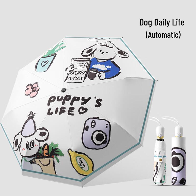 Automatic Cartoon Dog Tri-Fold Umbrella