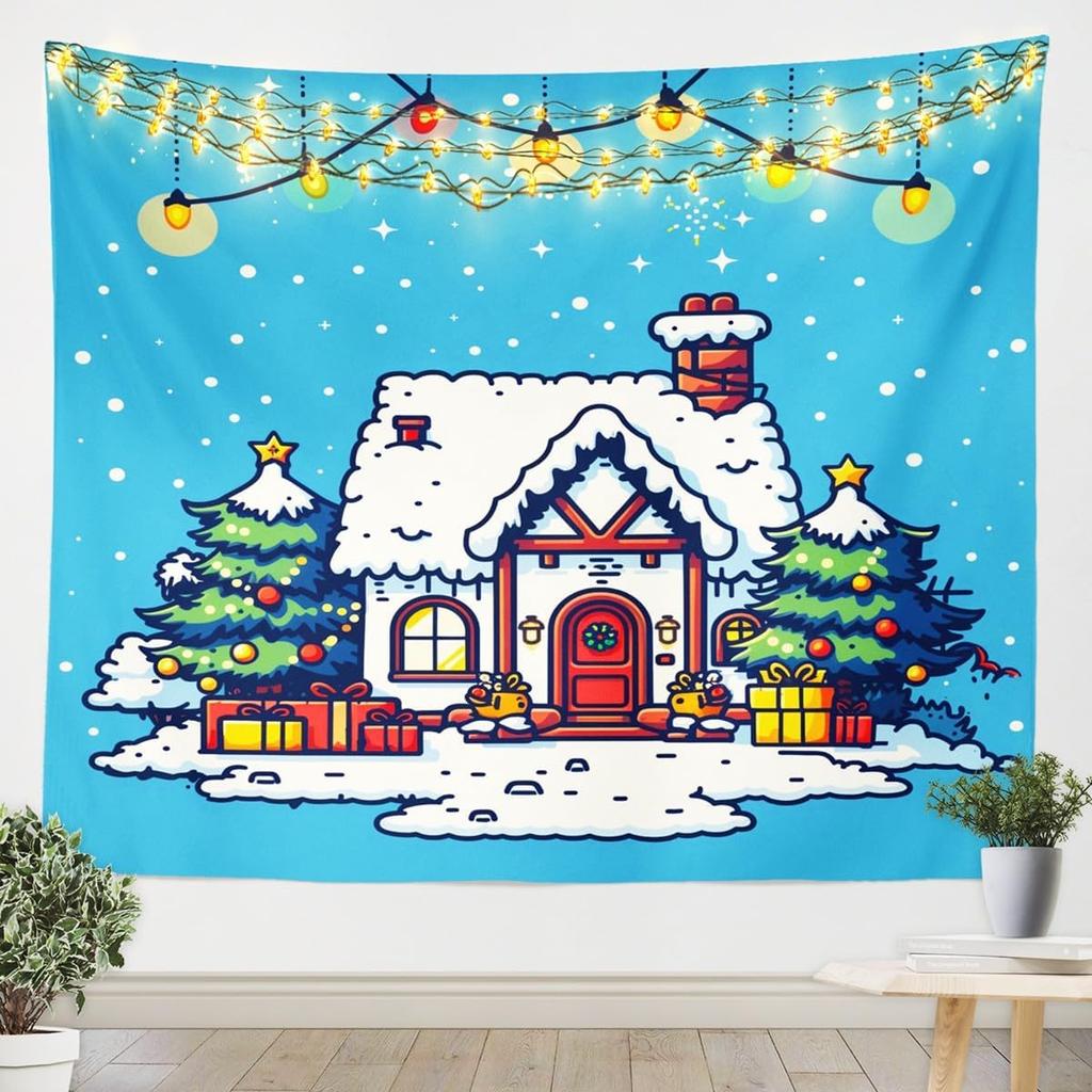Christmas Tapestry New Year Background Wall Hanging Decoration Fireplace Stockings Gifts Hanging Cloth