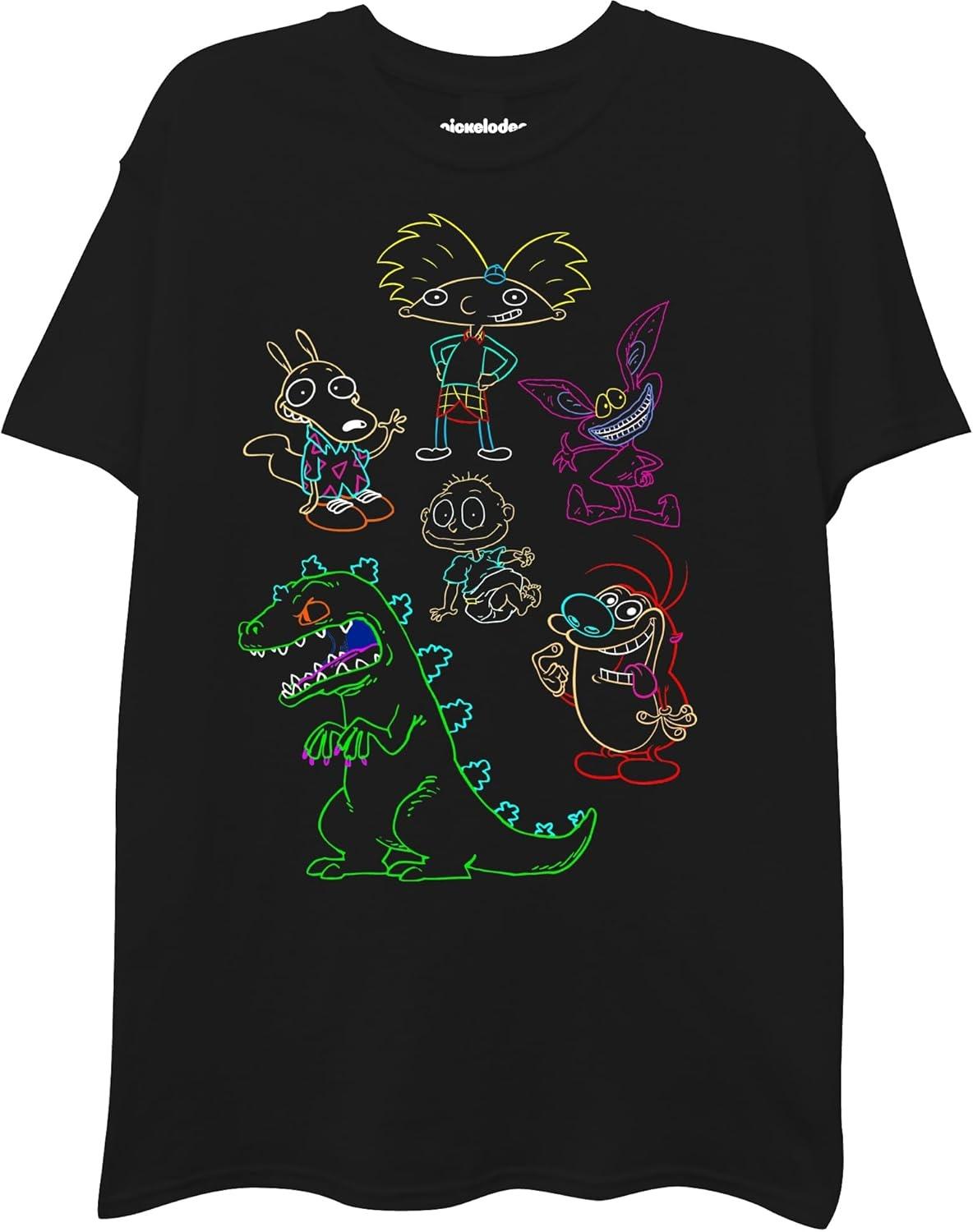 Nickelodeon Nick 90 s Rewind Men s Short Sleeve T-Shirt-Chuckie, Reptar, Ren & Stimpy(1) XXXXXL чёрный