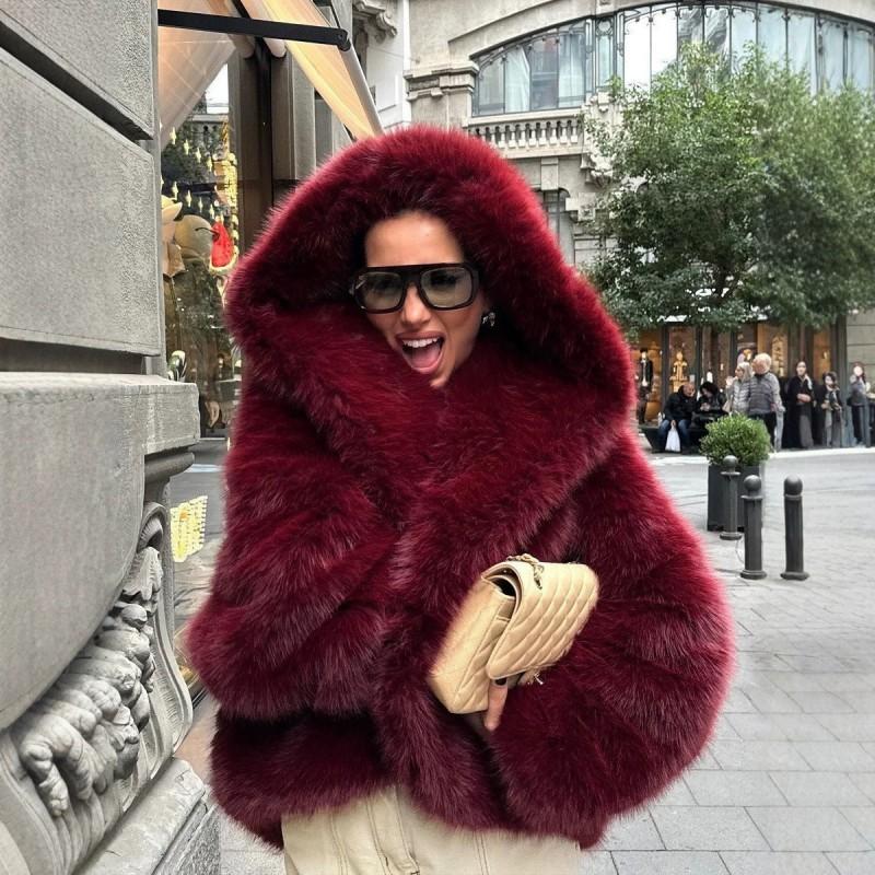 Womens Faux Fur Hooded Coat Winter