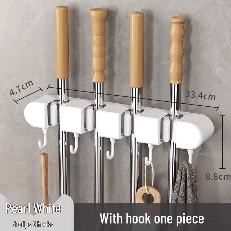 Strong Wall-Mount No-Drill Mop Holder Clip Hook for Bathroom & Kitchen