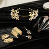 Pente de Cabelo Dourado Folhas Douradas para Noiva Pulseira de Braço Coroa de Folhas de Louro Conjunto de Joias de Deusa Festa Temática