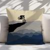 Mountain Bike Adventure Pillow Cover Silhouette Rider on Cliff Design Cushion Case for Living Room Bedroom Home Decor Gift