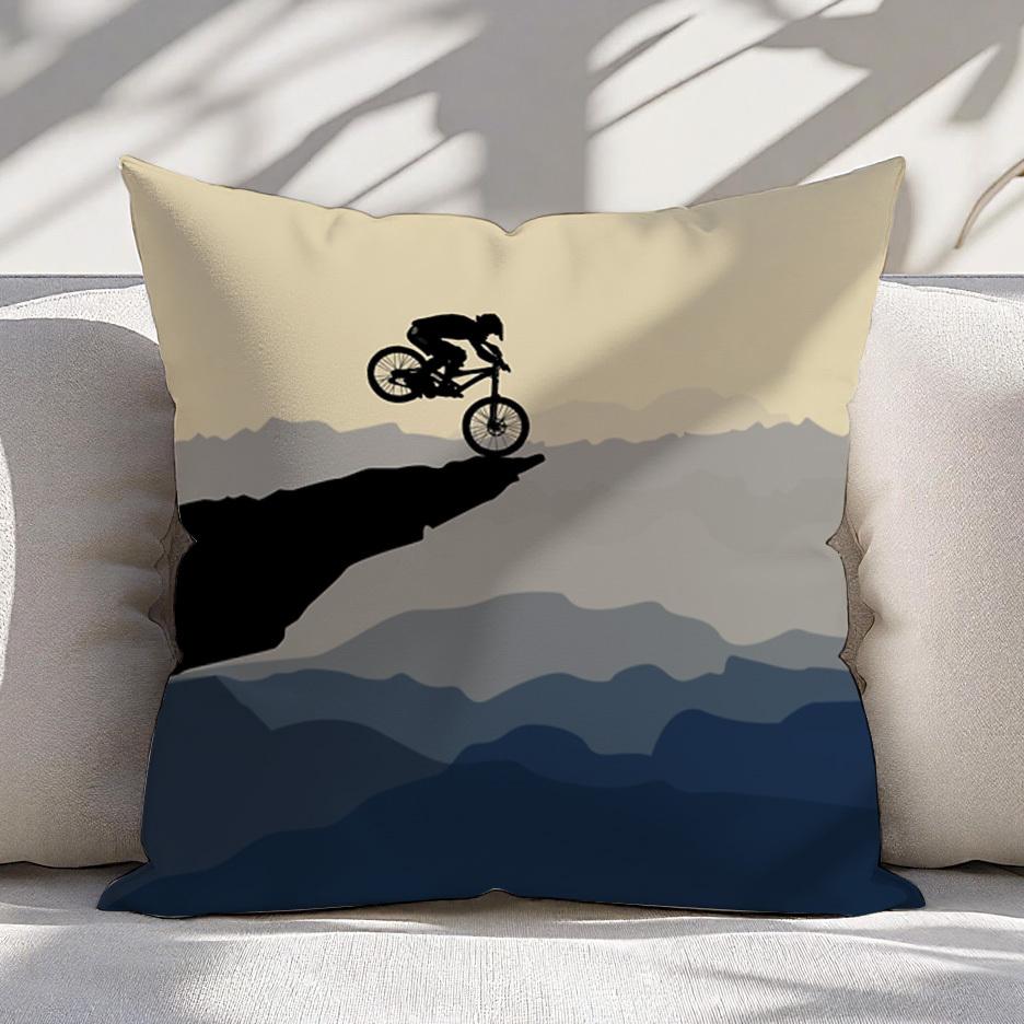 Mountain Bike Adventure Pillow Cover Silhouette Rider on Cliff Design Cushion Case for Living Room Bedroom Home Decor Gift