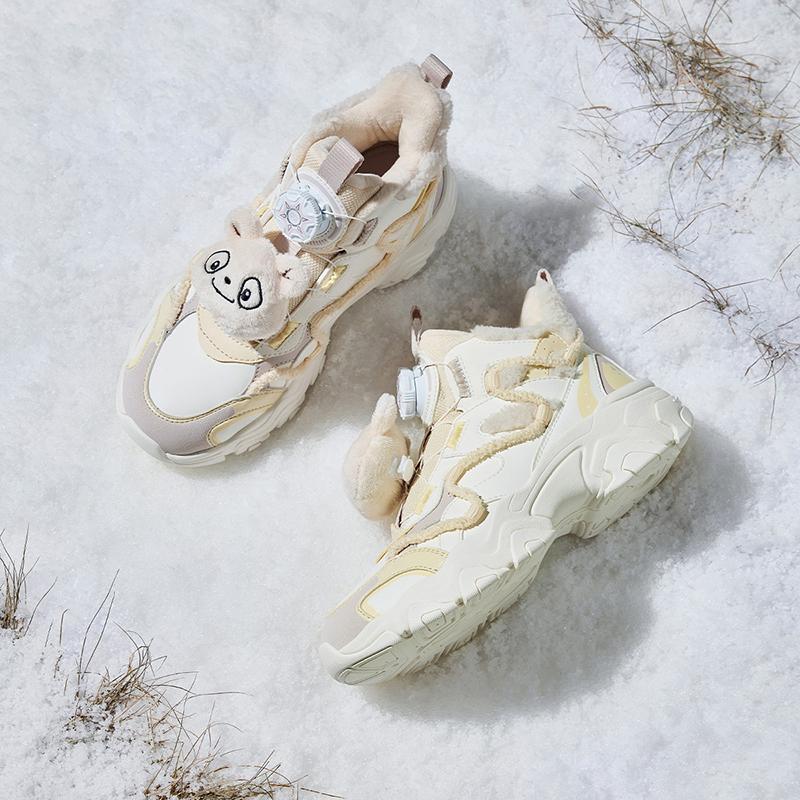 Anta Kids Warm Bear Trendy Fashion Thickened Warm Wear-Resistant Non-Slip Mid-Top Casual Shoes Kids Casual Shoes White Yellow A22446901-5