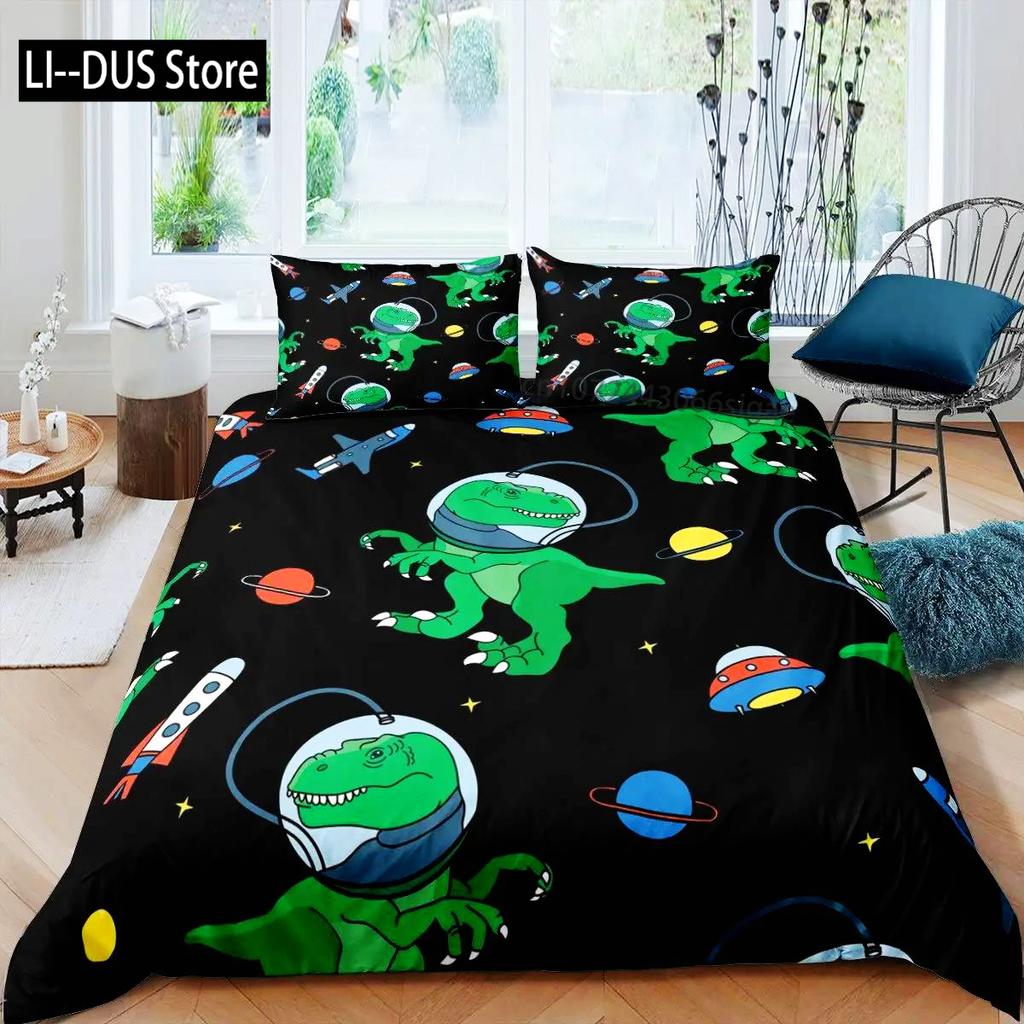 Astronaut Duvet Cover Set Cartoon Space Astronaut Decor Bedding Set Soft Breathable Comforter Cover With Pillowcase With Zipper