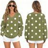 Damen Locker geschnittenes V-Ausschnitt Raglan Sweatshirt mit Polka-Dot-Print Pullover Top