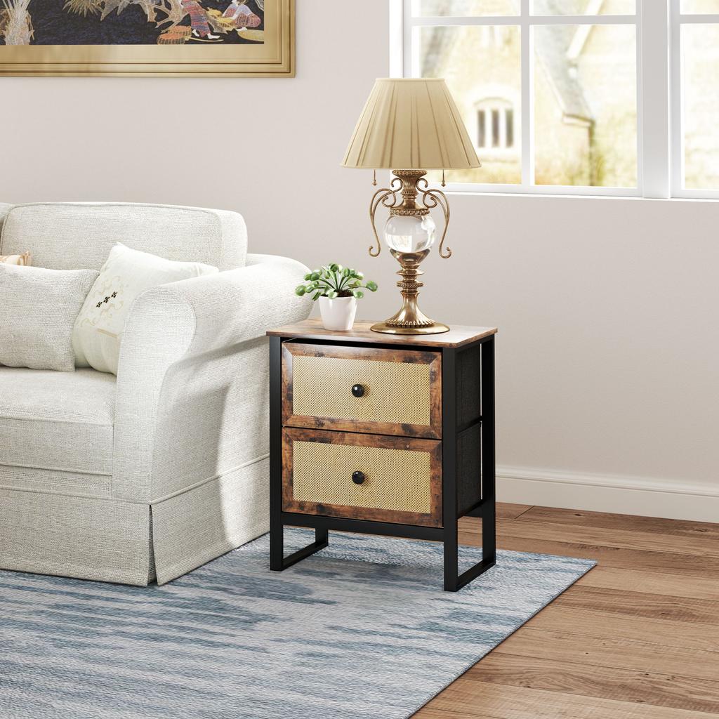 Industrial-Natural Bedside Table - Brown
