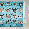 Lovely Dog Shower Curtains,Cute Puppies Cartoon Animal Bath Curtain,Paw Print Blue Cloth Fabric Bathroom Decor Set with Hooks