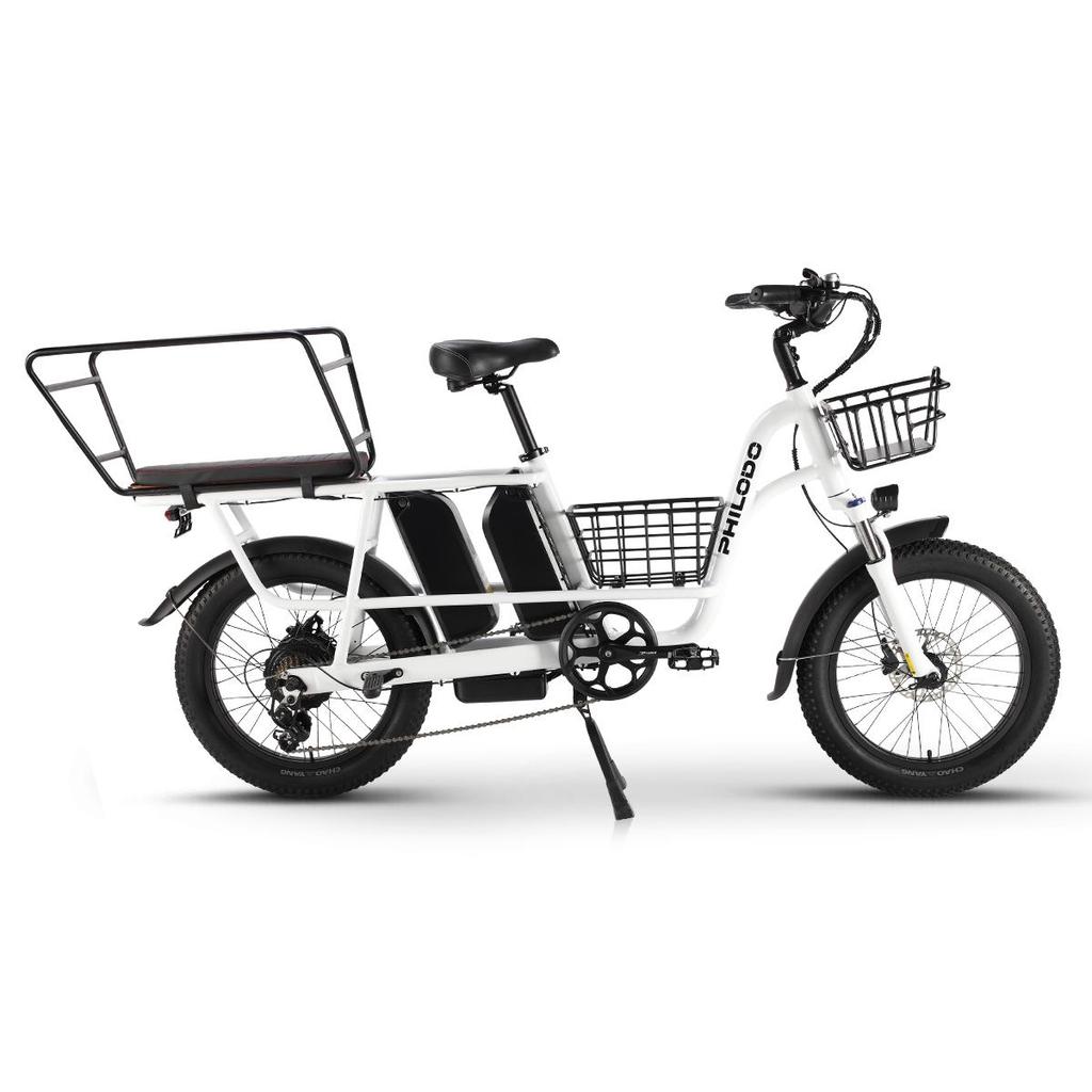 PHILODO Bici Elettrica da Cargo a Doppia Batteria per Viaggiatore Motore 750W Batteria 48V17.5AH E-Bici Robusta per Saltare Trasporto Familiare Pendolarismo Quotidiano Ciclismo Urbano