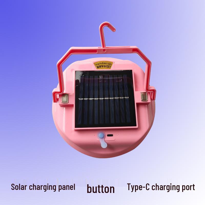 Portable Solar-Powered Three-Speed Waterproof Camping Light with Hook and USB Charging