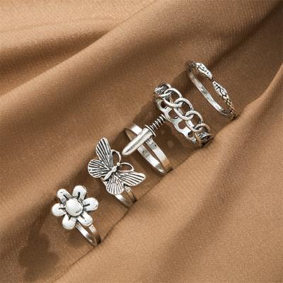 5 stücke Vintage Silber Farbe Ring für Frauen Gothic Punk Metall Schlange Schmetterling Ring Set Trend Schmuck Zubehör