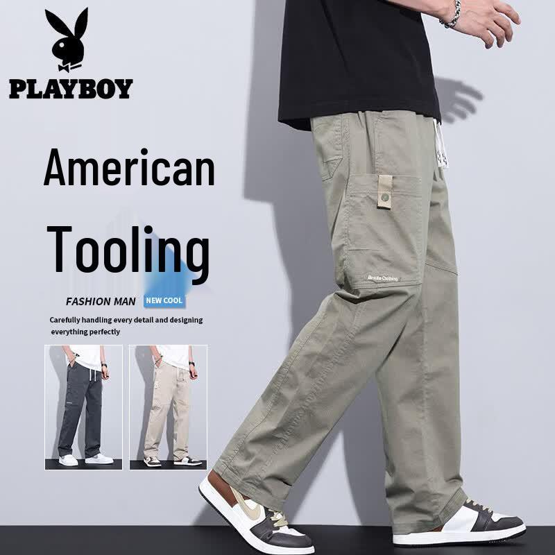Playboy Men's Casual Loose Straight-Leg Workwear Pants
