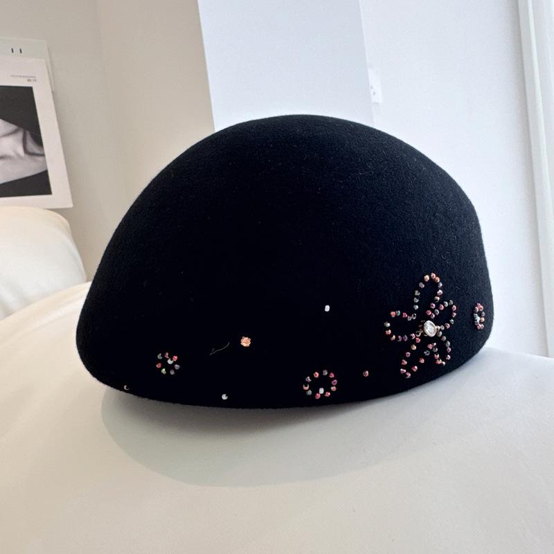 Japanese Hand-Sewn Flower Beret Women Autumn Winter Australian Wool Woolen Felt Hat Sweet Painter Hat Temperament Stewardess Hat