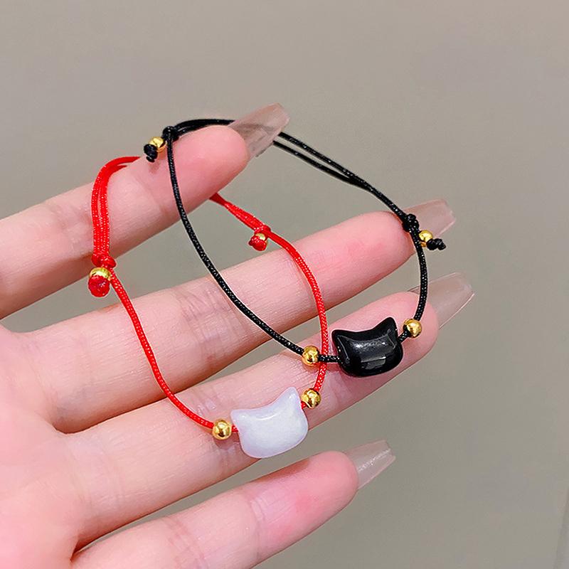 Pulseira de gato fofa feita à mão corda de mão pingentes ajustáveis pulseiras de casal acessórios de joias
