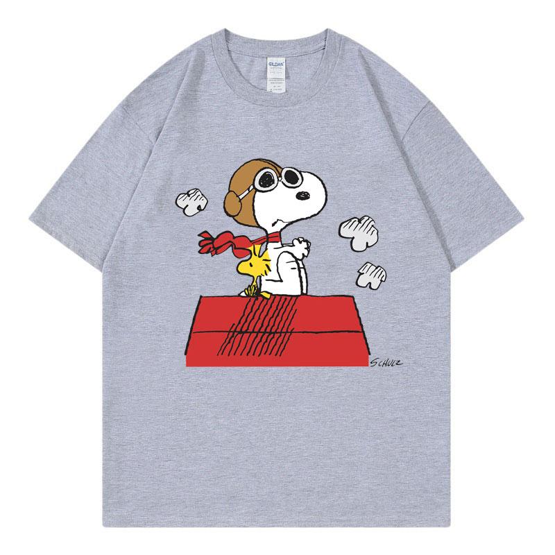 Snoopy Black Women T-shirt Summer Short Sleeve Cotton Men Women Tee Shirt Tops Cartoon Anime Couple Clothing Tops