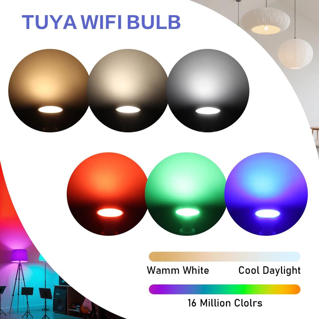 1-10Pcs Tuya GU10 WiFi LED Smart Bulb Dimmable 1-100% RGBCW Spotlight Smart Life APP Work with Alexa Google Home Voice Control