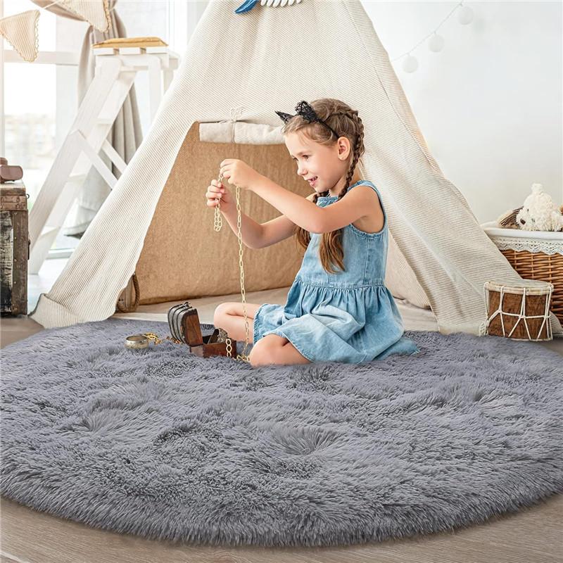 2x2m Round Rug for Bedroom, Super Fluffy Circle Rugs for Baby Nursery Furry Carpet for Children Kids Room, Cute Soft Shaggy Rug for Girls Home Decor