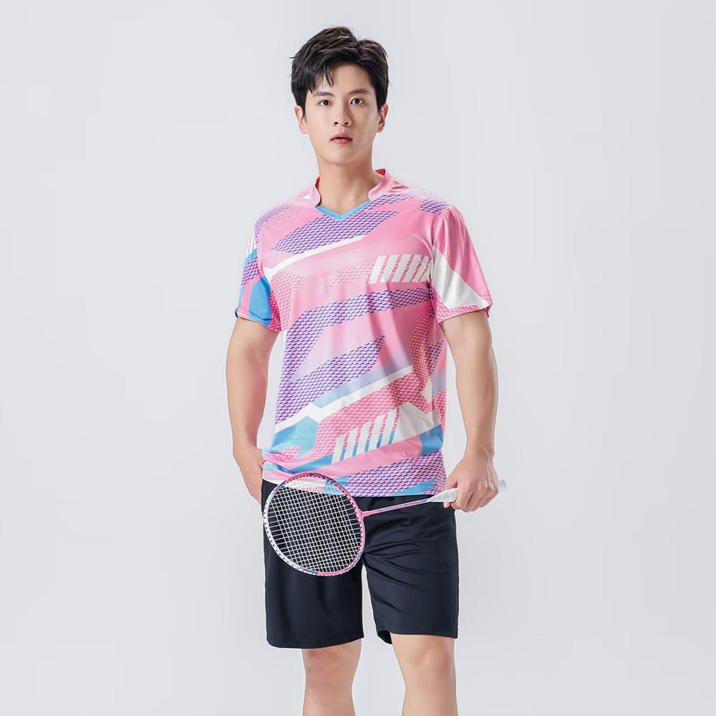 Anmurye Table Tennis Short Sleeve with Abstract Geometric Sports and Game Badminton Strength Practice Stylish Summer Pink XL Men's Uniform, T-Shirt
