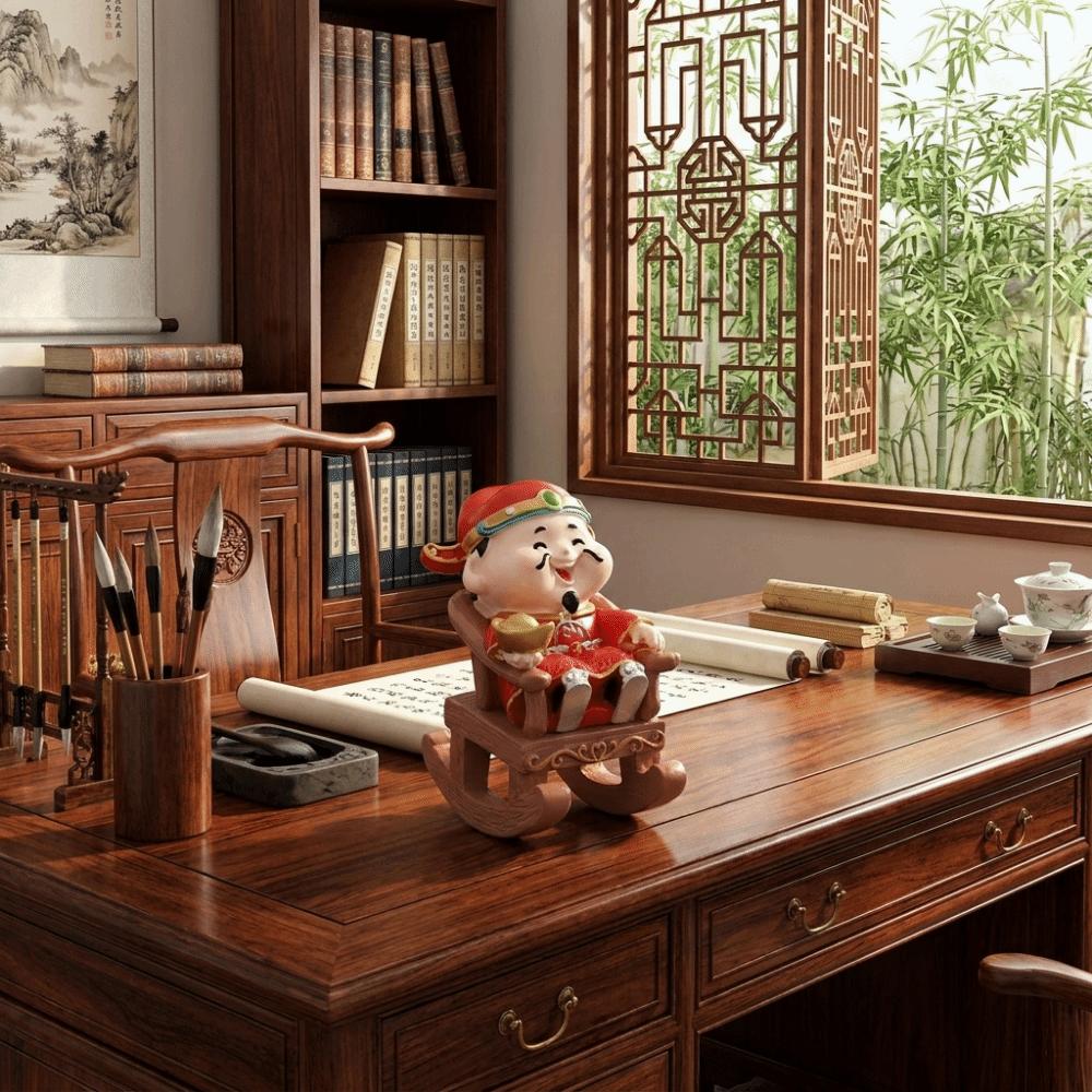 Resin God of Wealth Ornament Best Wishes Fortune Desktop Decoration Workstation Ornament