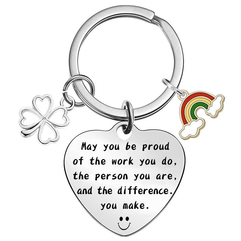 Stainless Steel Trendy Keychain Adorned With Rainbow Charm For All Occasions Gift