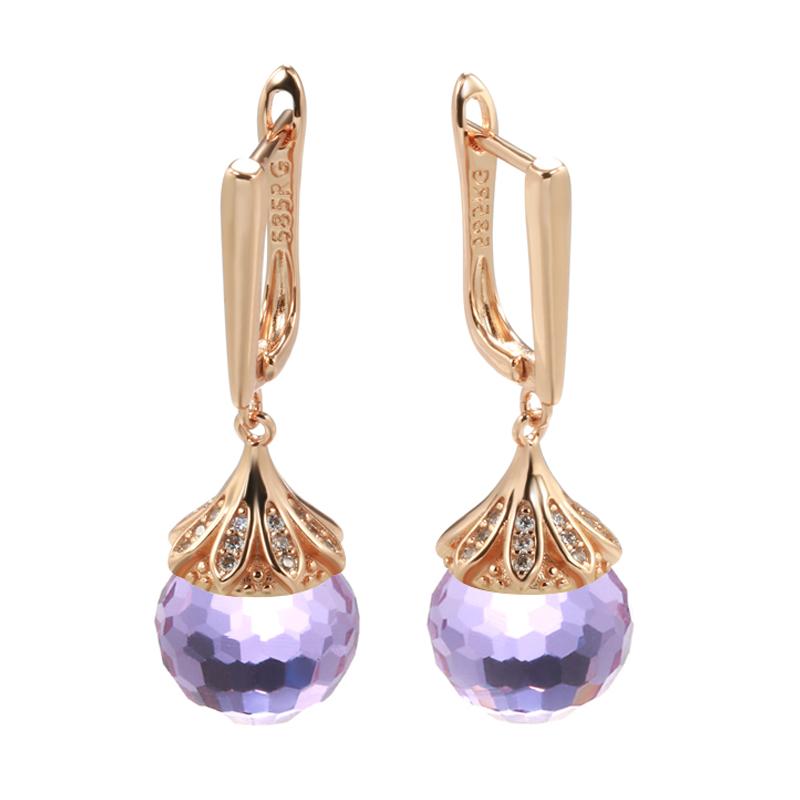 New Fashion Rose Gold Round Purple Crystal Ball Drop Earrings For Women Wedding Party Luxury Trendy Daily Jewelry