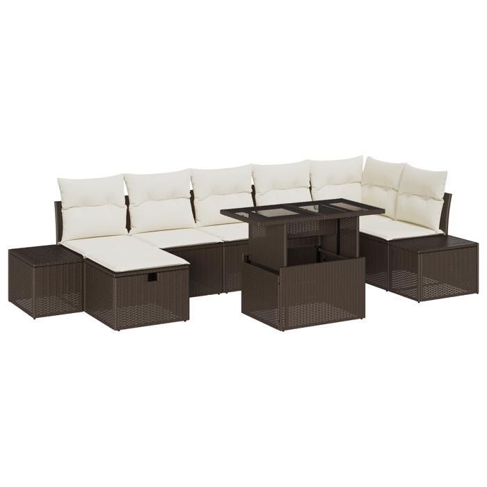 VidaXL Ensemble de 8 pièces de sofa de jardin avec coussins marron en poly rattan 3361217