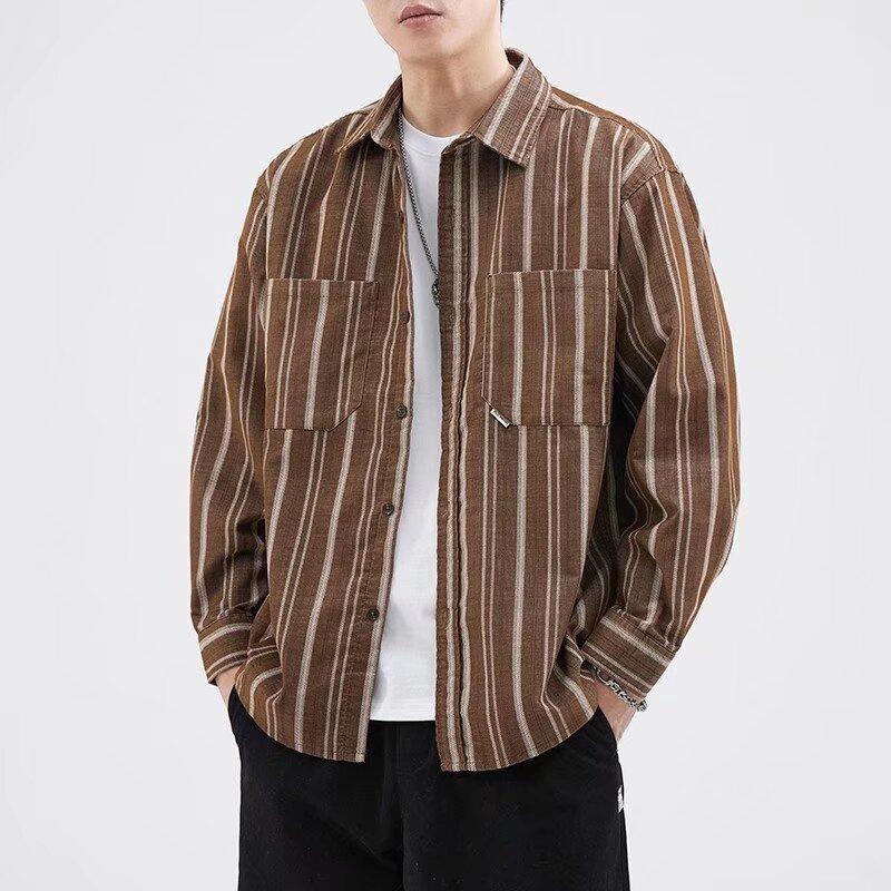 New Striped Shirt Men's Long-sleeved Tops Fashionable Versatile Shirt