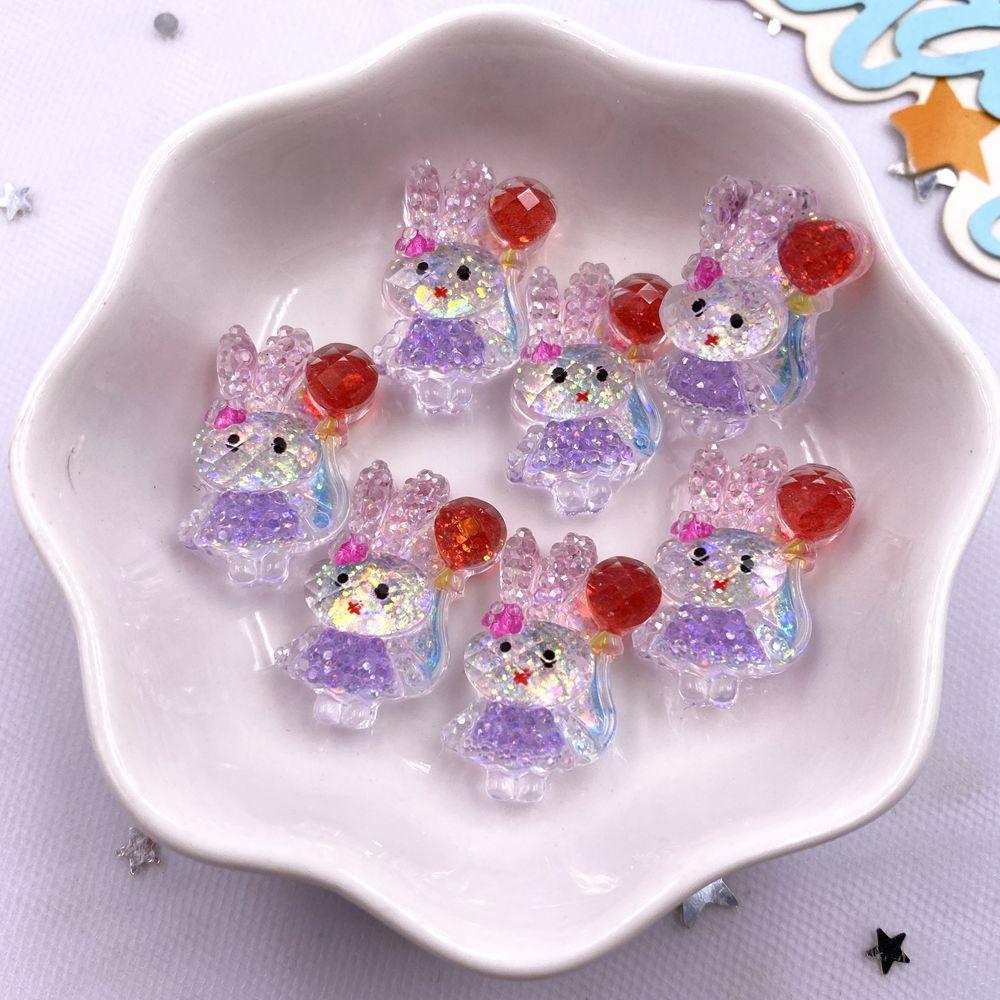 10PCS Resin Colorful Glitter Cartoon Crystal Balloon Bear Rabbit Swan Heart Flower Figurine Flat Back Scrapbook DIY Crafts Decor