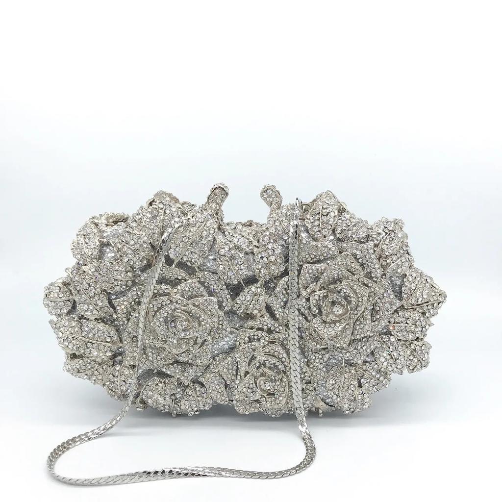 Dinner Bag Empty Rose Diamond Dinner Bag Hard Box Women's Bag Annual Meeting Evening Dress Bag Diamond Handbag