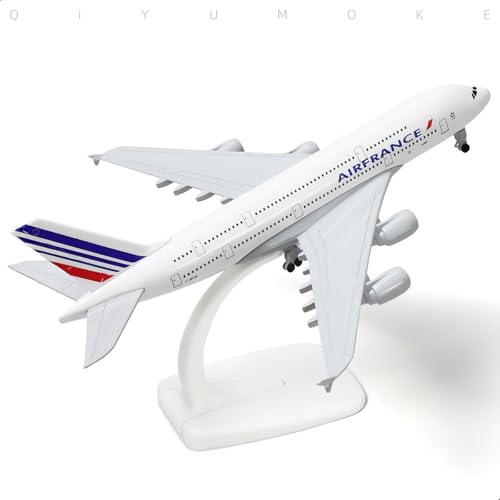 QIYUMOKE A380 France 1/300 Diecast Metal Airplane Model - A380 Sky Jumbo A380 Model Airplane with Stand (7.5" Long) for Aviation Enthusiast Gift or Di