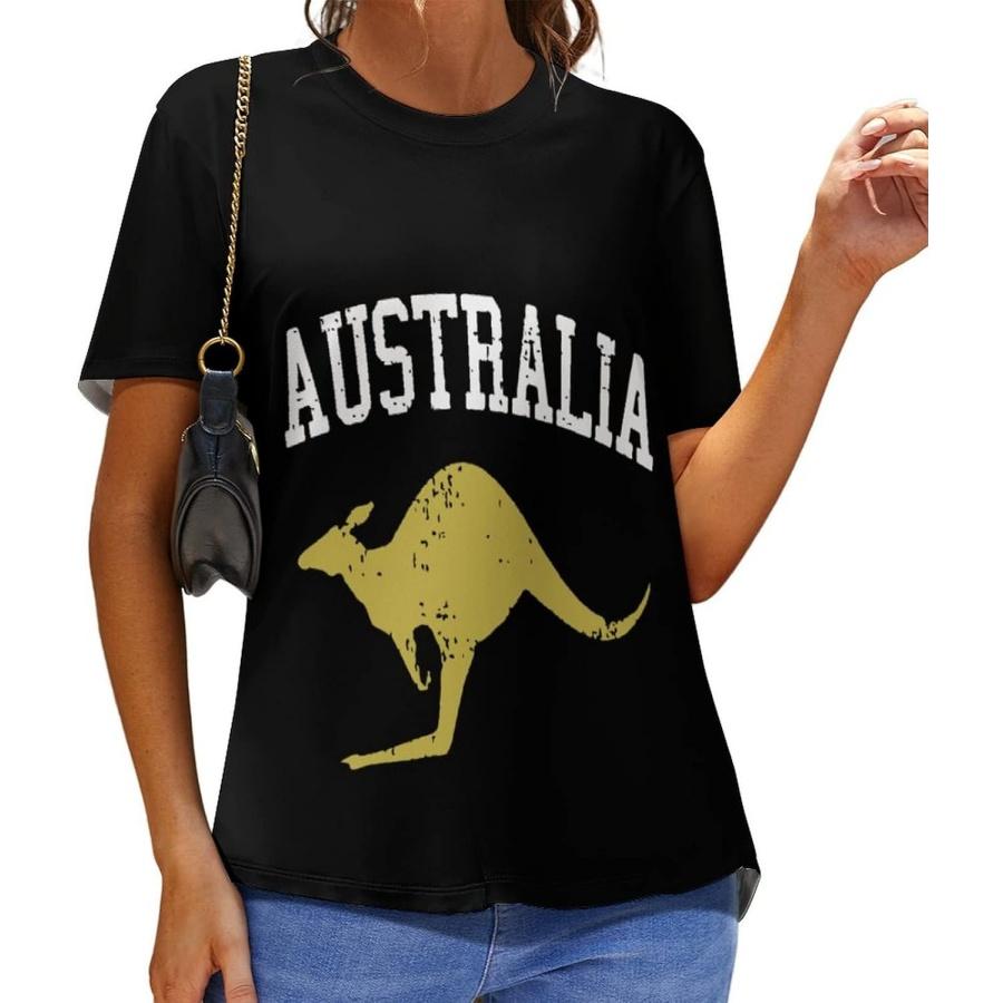 Australia Kangaroo T-Shirts for Women Round Neck Short Sleeve Tee Shirt Graphic Summer Top 2XL S