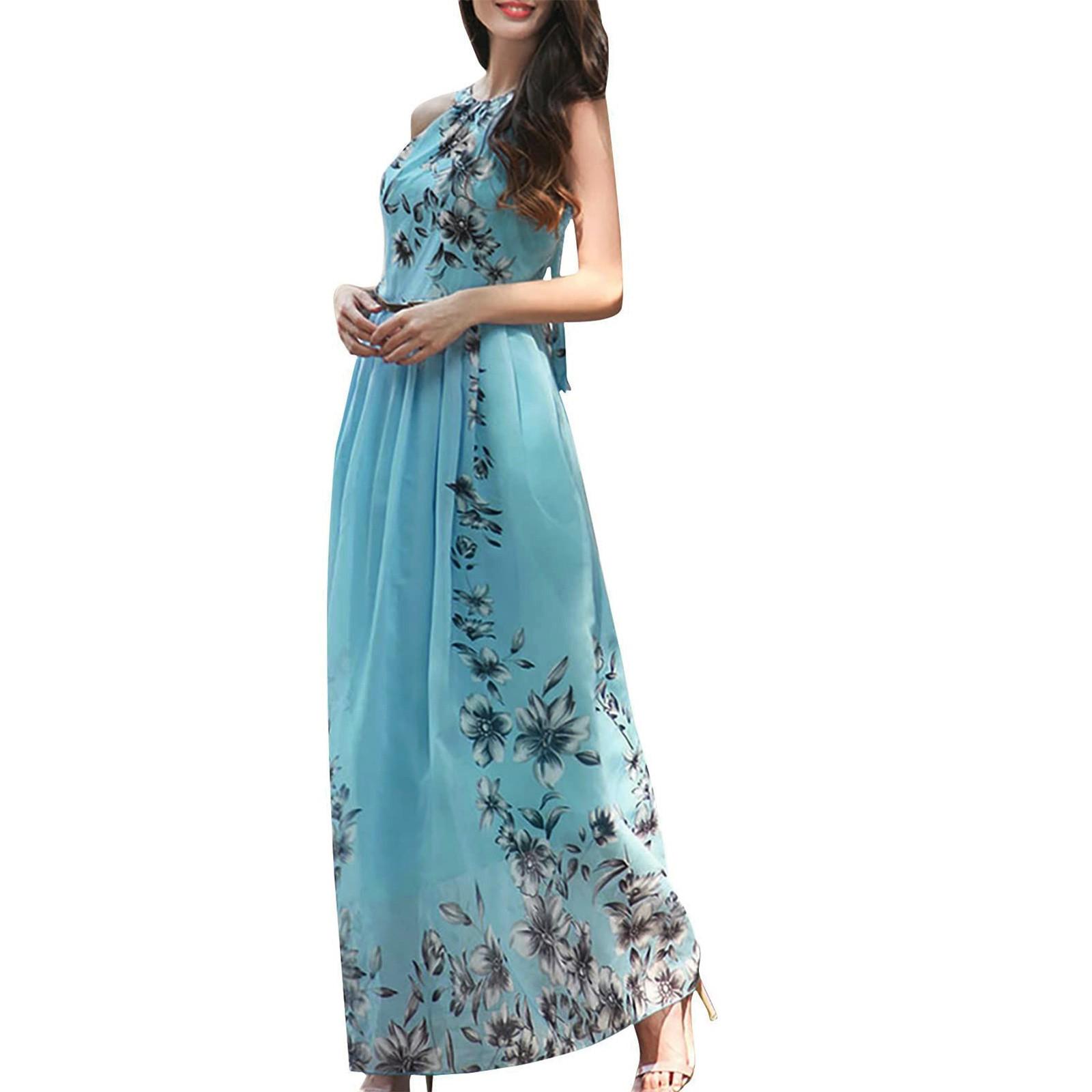 

Жіноча літня модна літня довга сукня без рукавів із принтом із сексуальним вирізом M