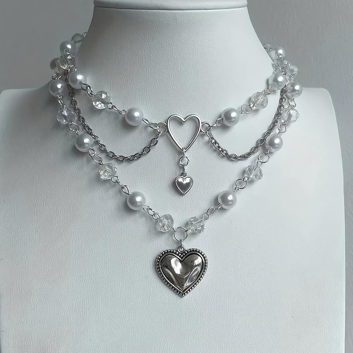 

1 шт. Очаровательный многослойный чокер с серебристым акцентом в виде сердца - Идеальный подарок на день рождения, модное ожерелье для повседневной носки и особых случаев