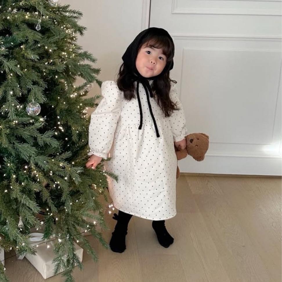 Girls' Winter Lace Collar Polka Dot Cotton Dress