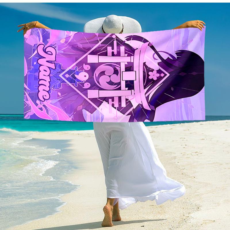 Personalized customized proof beach towel with Genshin Impact characters pattern - soft, absorbent,quick-drying,perfect swimming,camping&bathing