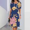 Elegantes Kurzarm 3D-Druckkleid Strand Sommer Midi-Kleider