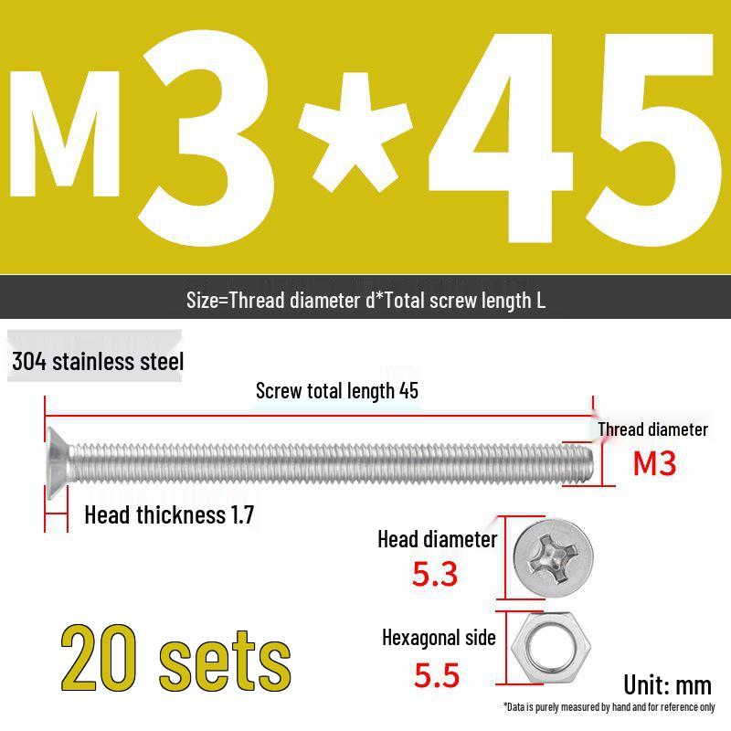 304 Stainless Steel Extra Long Phillips Flat Head Screws and Nuts Set (2M, 3M, 4M)