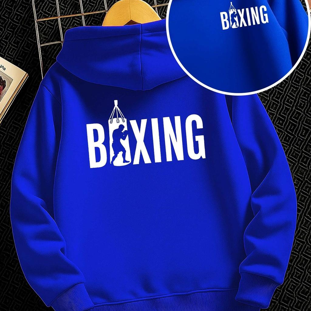 Unisex Kids' Reversible Boxing-Print Hoodie (Fall/Winter) – Casual Trendy Streetwear Sweatshirt