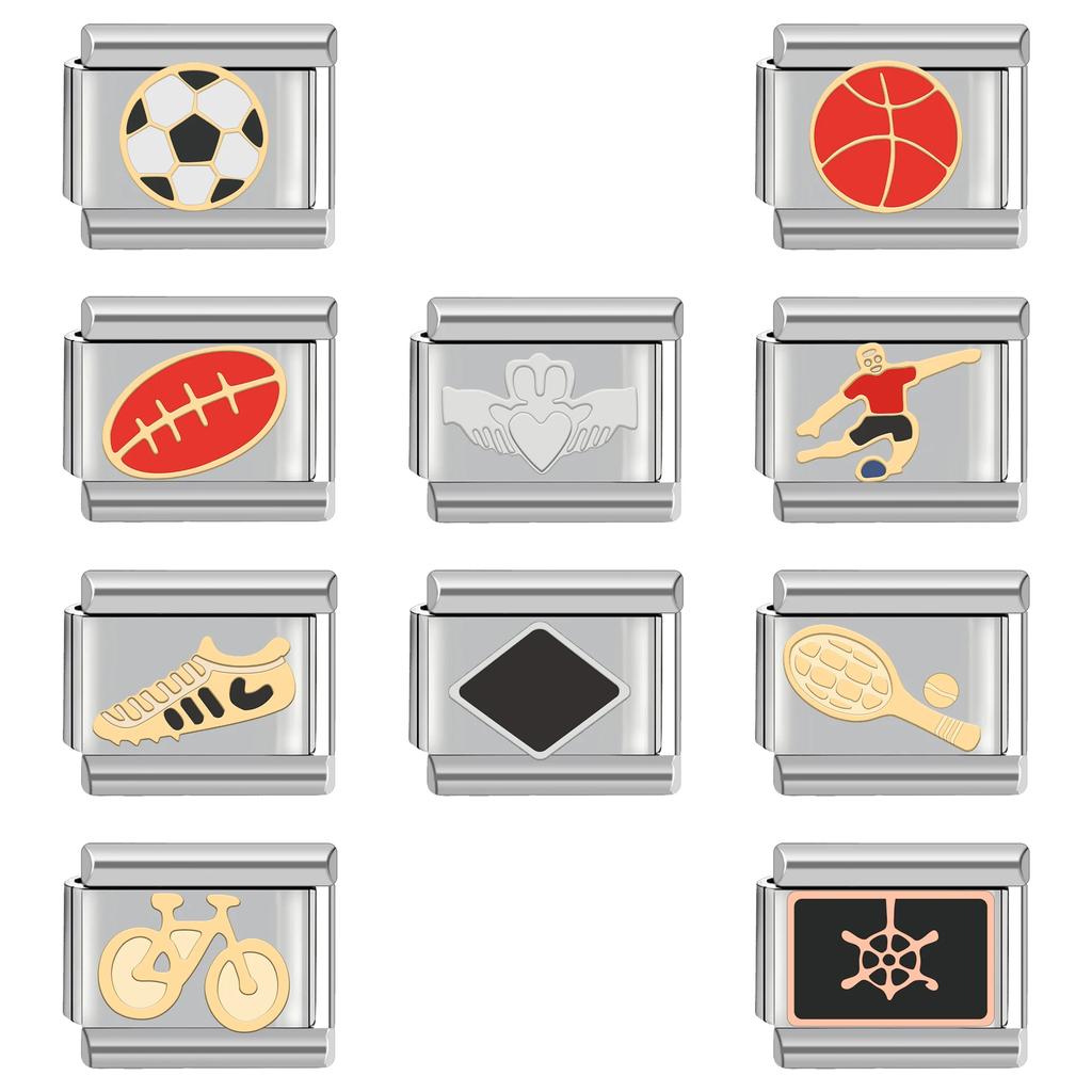 Sports Series Italian Charm Stainless Steel Bracelet 9mm Diy American Football Soccer Basketball