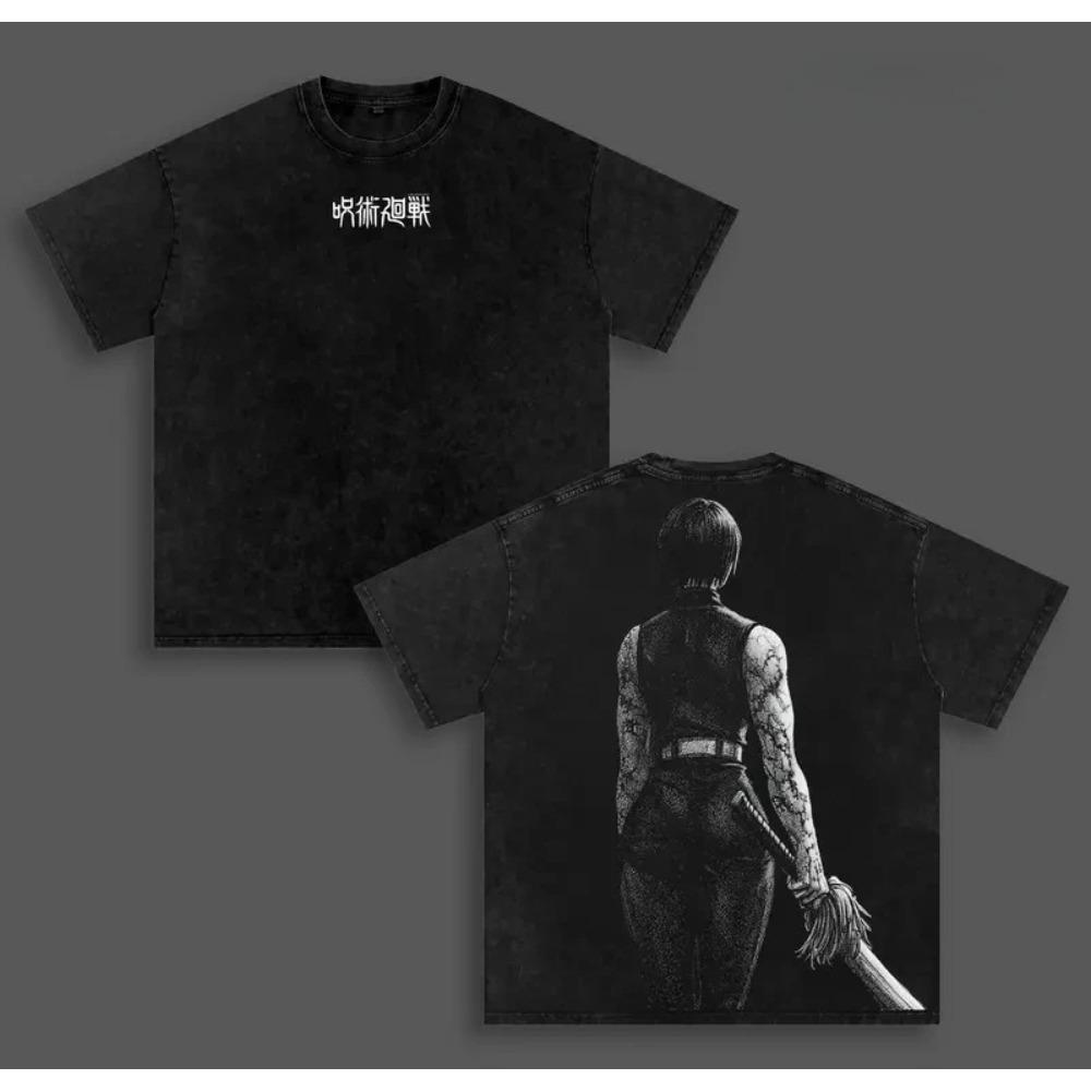 Zenin Maki Jujutsu Kaisen Manga T-shirt Y2k Vintage Washed Oversized T Shirt Men's Unisex Clothing Short Sleeve Cotton Tees Tops