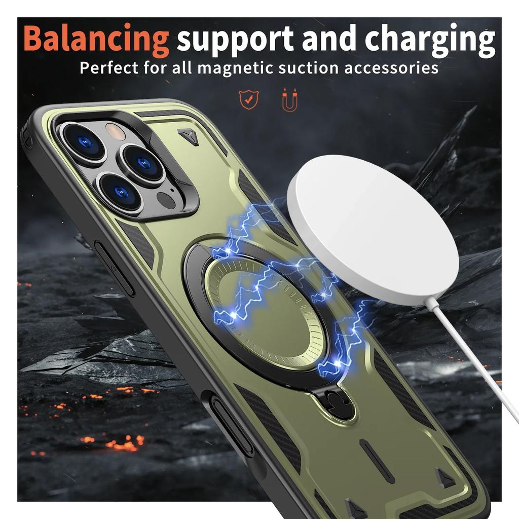 Military Armor Shockproof Case For iPhone 11 12 13 14 15 Plus 16 Pro Max 360° Rotating Ring Holder TPU Frame Plastic Phone Cover