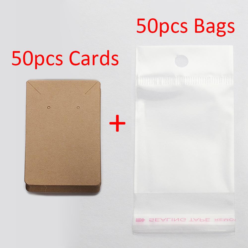50 Jeux de Cartes pour Boucles d'Oreilles et 50 Pièces de Sacs Cartes d'Exposition pour Colliers Boucles d'Oreilles Sacs Auto-adhésifs Carte en Papier Kraft pour Emballage de Bijoux DIY