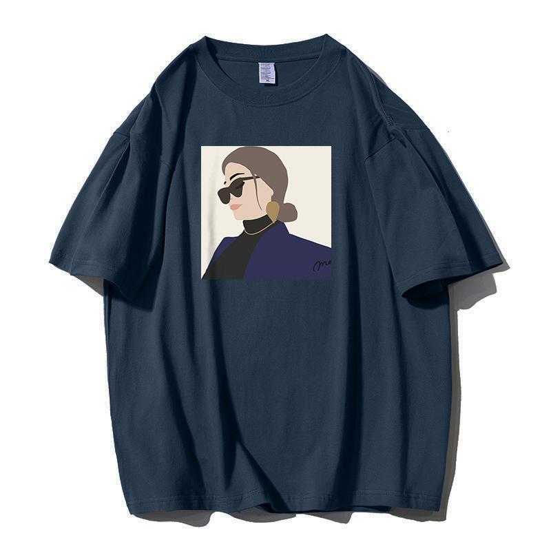 Shellsuning Osobnost Dámské 100% Bavlna Potisk Tričko Léto Nové Oversized O-výstřih Krátké Základní Trička Dámská Móda Streetwear Harsuku Topy