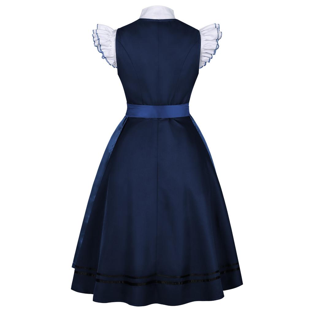 Women’s Classic Flared Dress with Ruffled Sleeves and Waist for Costume or Daily Wear