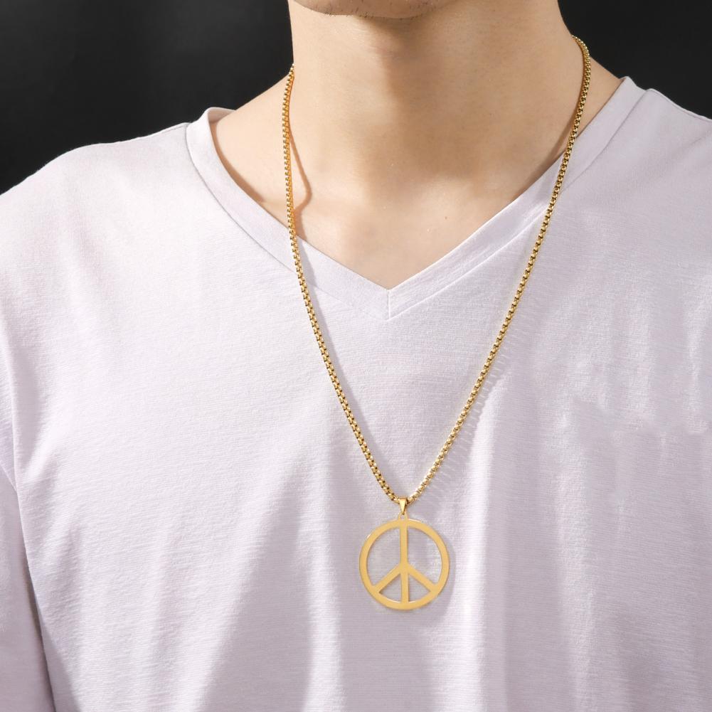 LIKGREAT Peace Sign Symbol Pendant Necklace for Men Women Stainless Steel Fashion Anti-nuclear Warfare Charm Jewelry