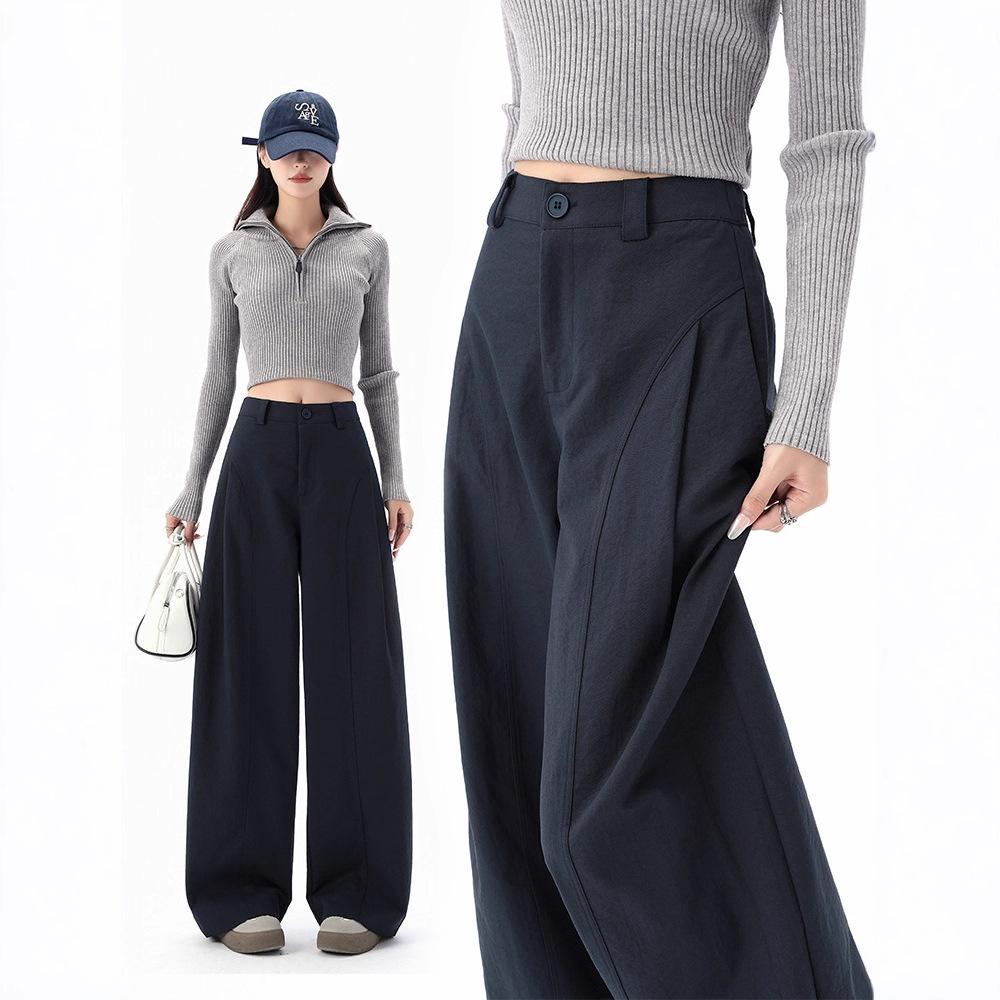 Women's High Waist Wide Leg Pants Loose Fit Barrel Pants Solid Commute Trousers Spring Casual Sickle Pants